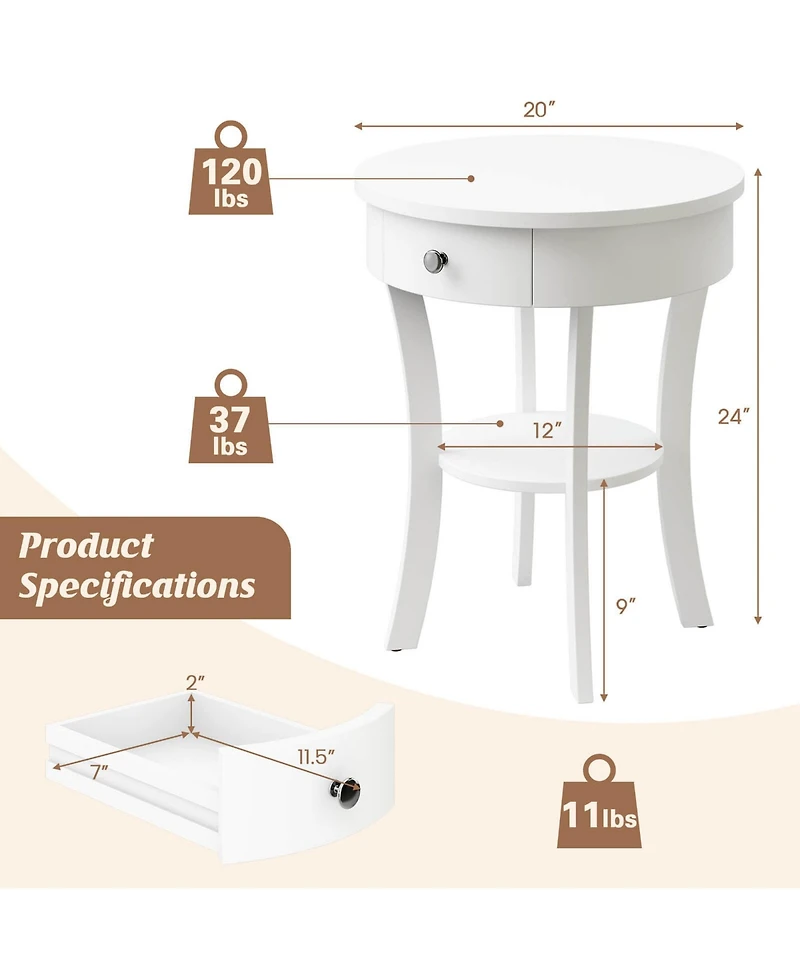 Costway 2-tier Side End Sofa Table Round Nightstand for Bedroom Living Room