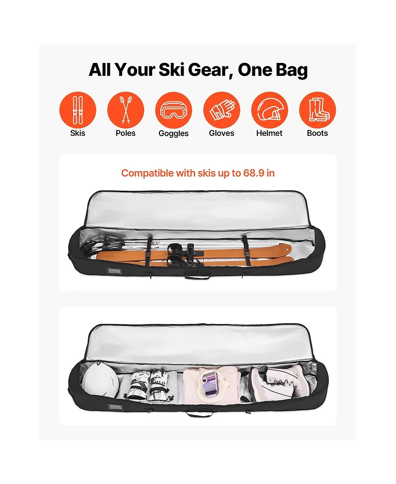 Hongge Padded Snowboard and Ski Travel Bag 65 in 600D Waterproof Oxford with Adjustable Inner Straps