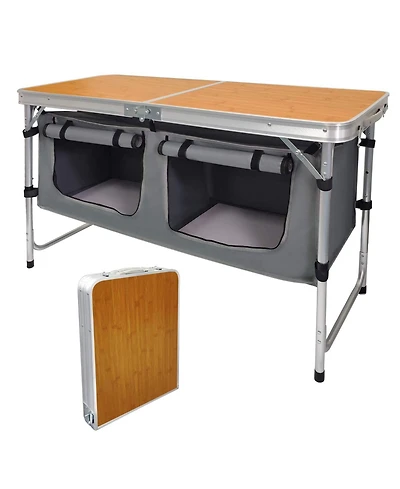 Piscifun Lightweight Aluminum Folding Camping Table With Storage Organizer Height Adjustable Portable Outdoor