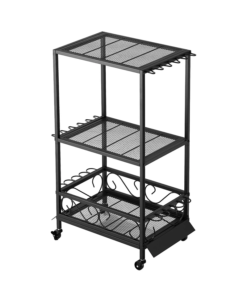 Hongge Mobile 10-Rod Fishing Pole Rack with Storage Shelves and 360 Degree Locking Wheels for Garage Organization