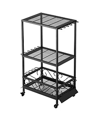 Hongge Mobile 10-Rod Fishing Pole Rack with Storage Shelves and 360 Degree Locking Wheels for Garage Organization
