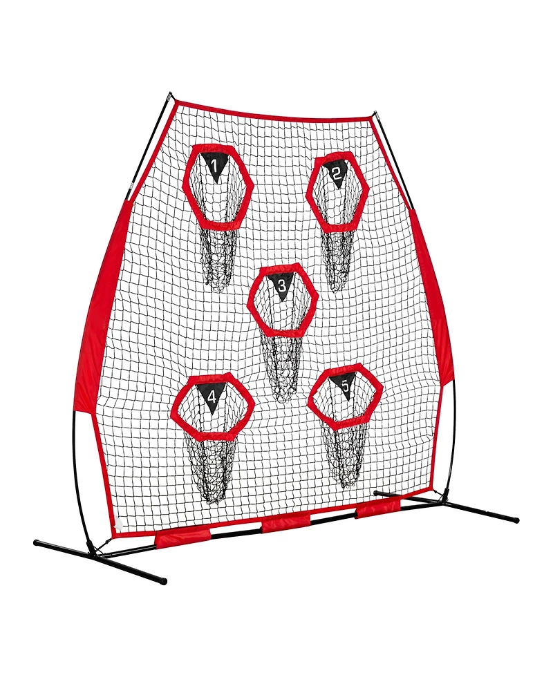 Hongge 7 x 7 ft Quarterback Throwing Practice Net Featuring 5 Target Pockets and Reinforced Base for Passing Drills