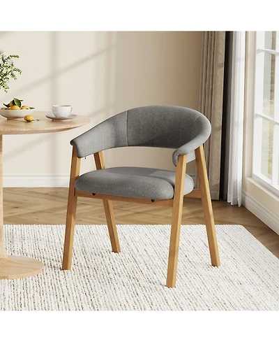 homfan Upholstered Dining Chairs with Arms, Chenille Fabric Armchair Wooden Legs and Curved Backrest, Modern Farmhouse Accent Chair