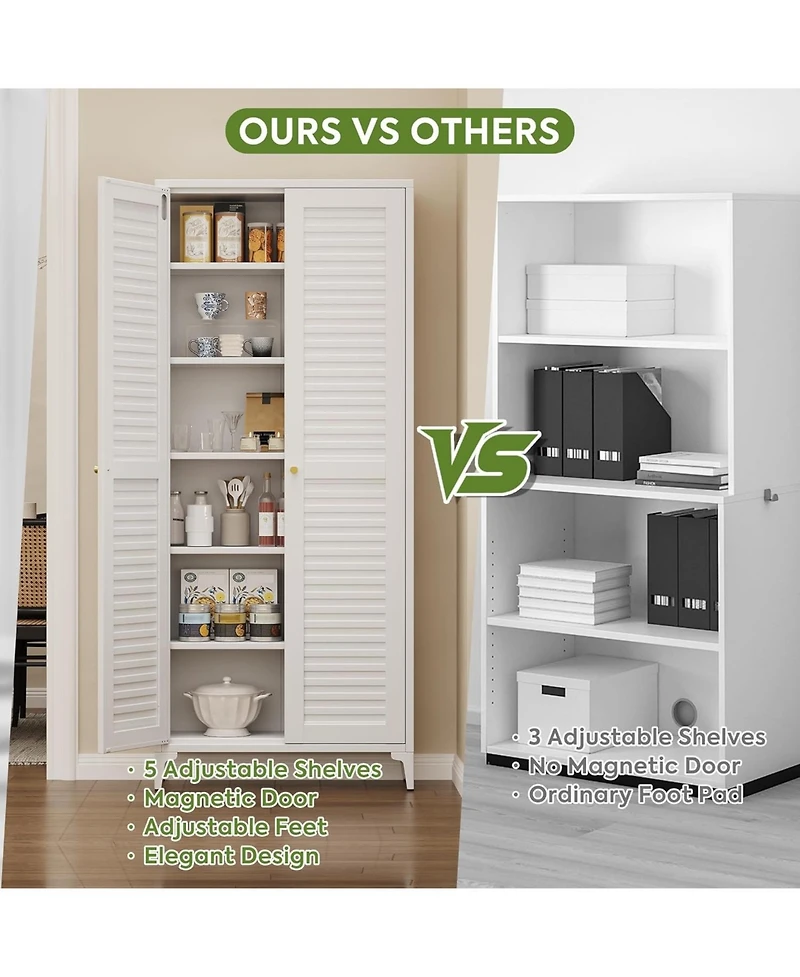 Boyel Living 74" Metal Kitchen Pantry Cabinet with Doors, Tall Storage Organizer with 5 Adjustable Shelves