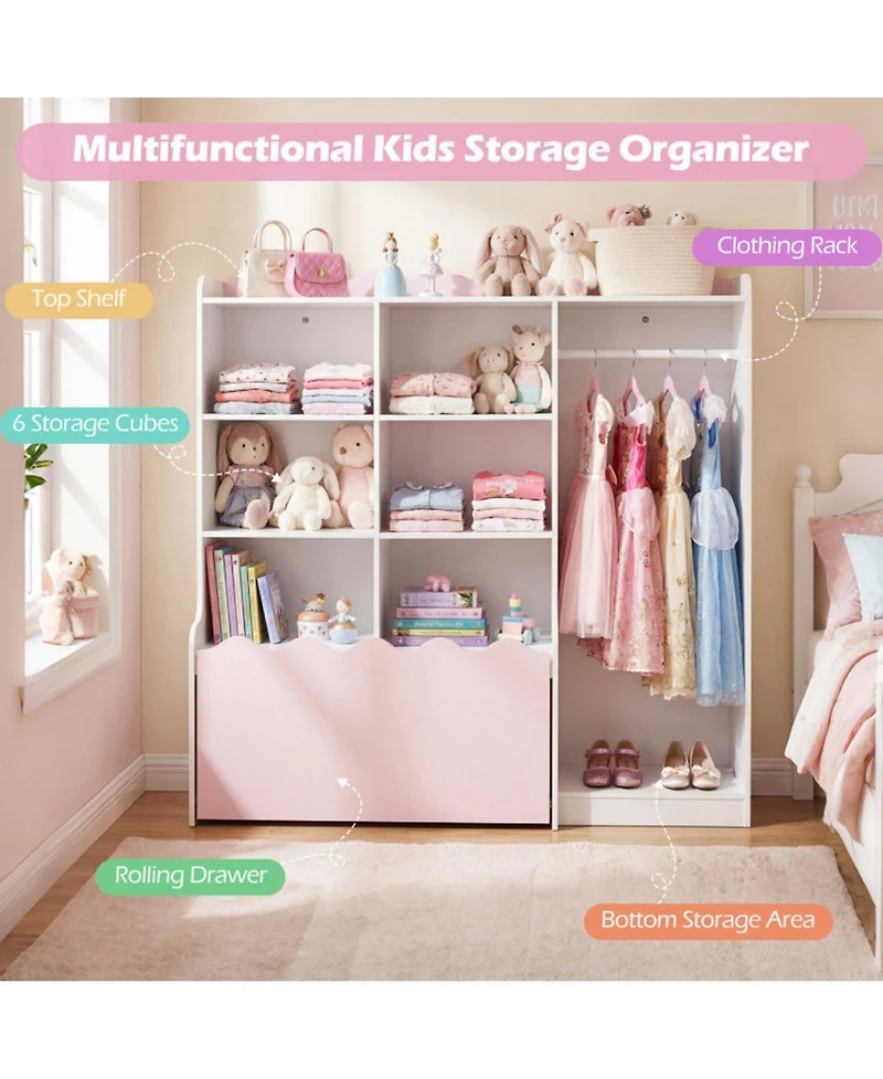 Hongge Kids Dress Up Closet Organizer with Six Storage Cubes