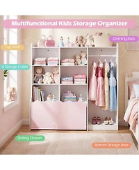 Hongge Kids Dress Up Closet Organizer with Six Storage Cubes