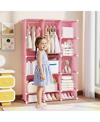 Hongge Modular Kids Wardrobe Closet Organizer with 13 Storage Cubes