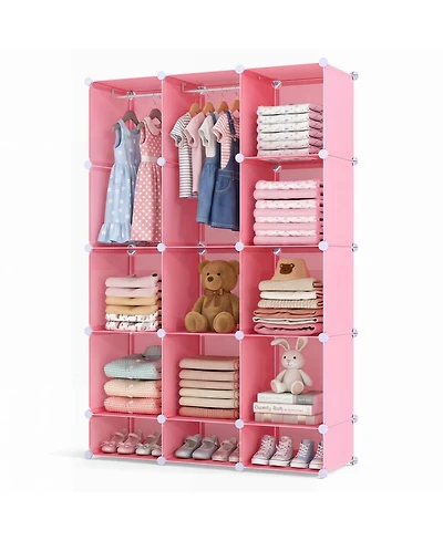Hongge Modular Kids Wardrobe Closet Organizer with 13 Storage Cubes