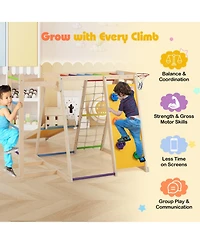 Hongge 6-in-1 Kids Indoor Jungle Gym with Slide and Climbing Wall Ages 3-14