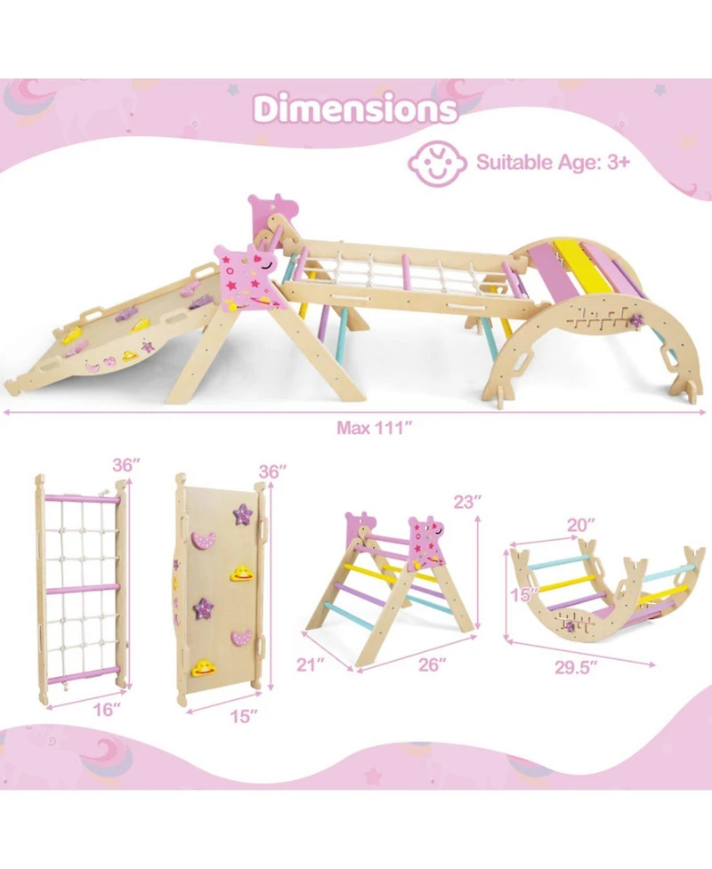 Hongge 8-in-1 Foldable Montessori Wooden Climbing Set, Ages 3+