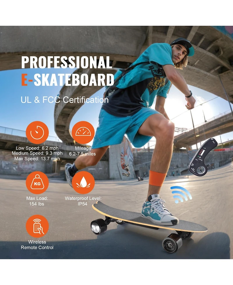 Hongge Electric Skateboard Longboard with Remote Reaching 13.7 mph and 7.5 Mile Range for Adults and Teens