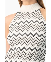 Ivonne Women's Zigzag Knit Halter Neck Sleeveless Midi Dress