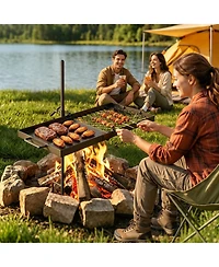 Hongge Heavy Duty Swivel Campfire Grill 24 inches with 360 Degree Rotation and Adjustable Height Grate and Griddle