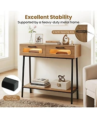 Sugift Console Table with Led Lights 2 Drawers and Open Shelf for Hallway Entrance
