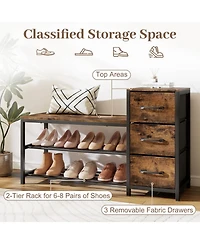 Sugift 3-Tier Industrial Shoe Bench with 3 Removable Fabric Drawers and Anti-Toppling Kits