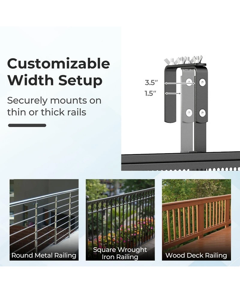 Sugift Set of 2.48in Balcony Railing Tables with 5-Level Adjustable Height for Patio and Deck