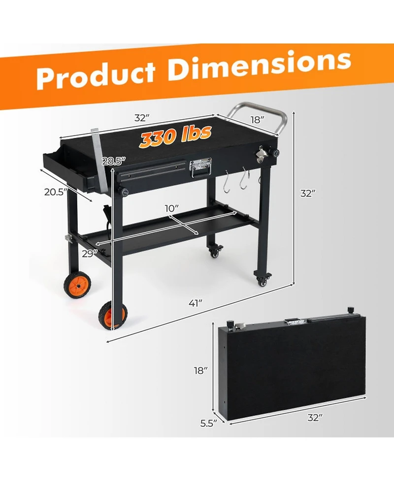 Sugift Folding Grill Cart for 17 and 22 in Griddles with Heat-Resistant Mat