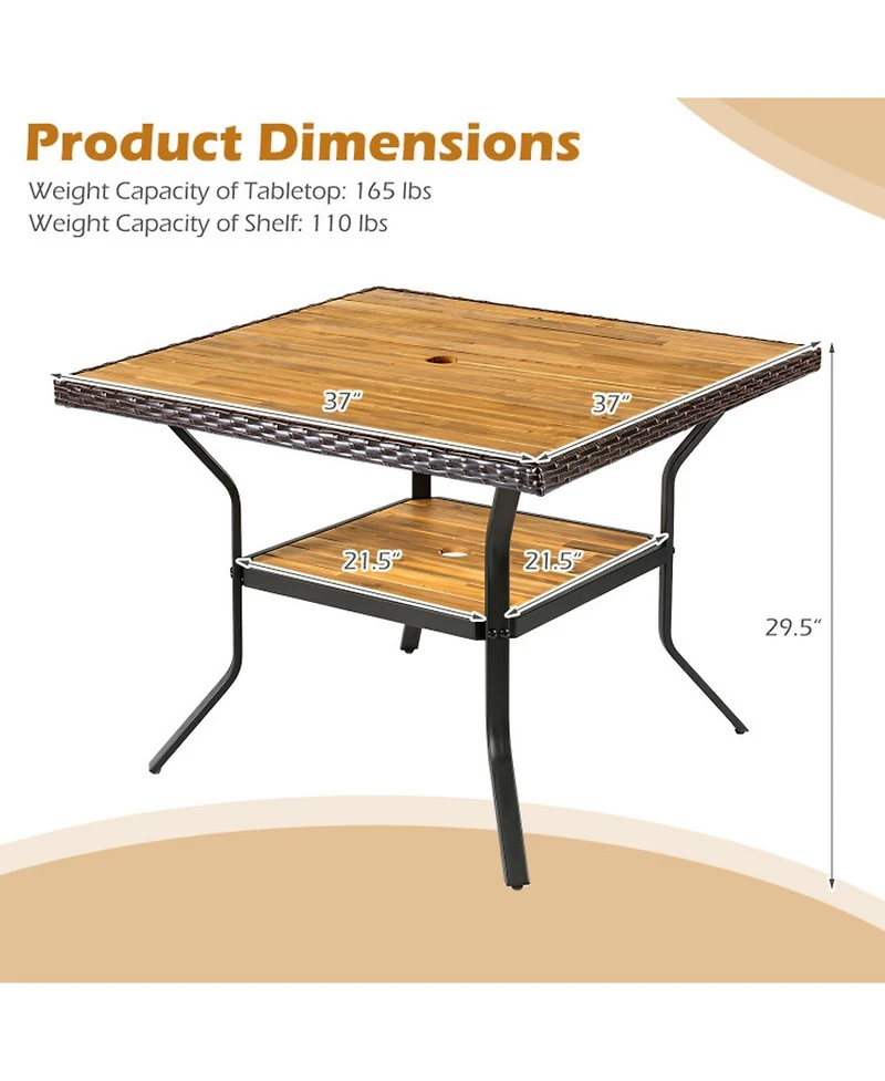 Sugift 37 inch Square Outdoor Dining Table for 4 with Acacia Wood Top and 2in Umbrella Hole