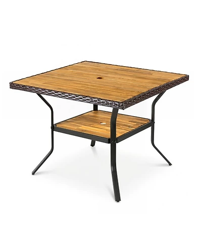Sugift 37 inch Square Outdoor Dining Table for 4 with Acacia Wood Top and 2in Umbrella Hole