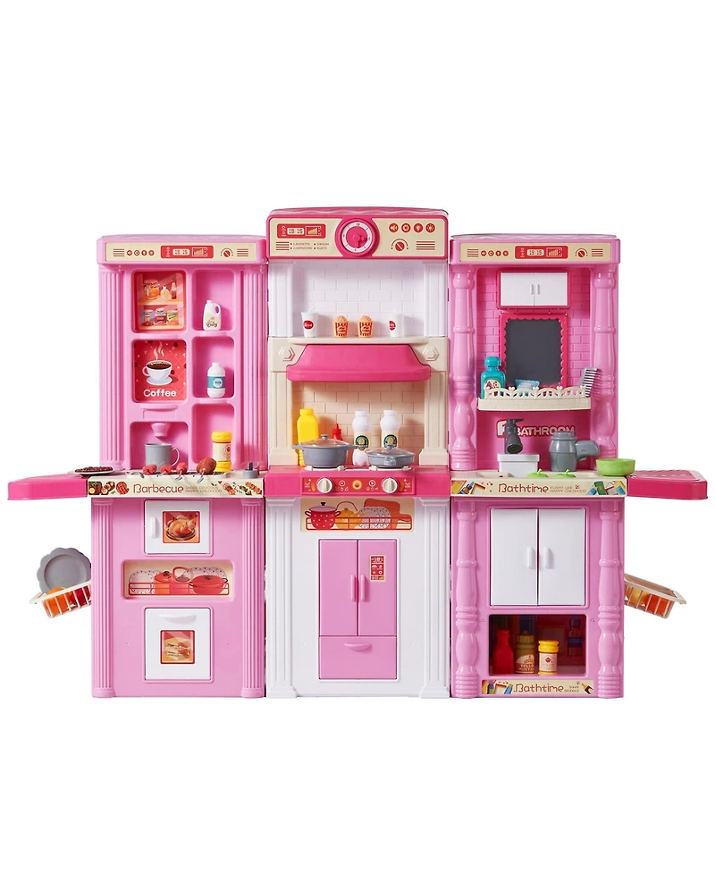 Hongge 3-in-1 Kitchen Playset with Lights and Sounds, 74 Cooking Accessories, Ages 3+