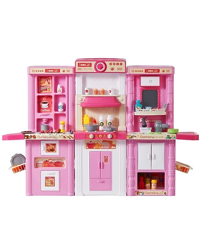 Hongge 3-in-1 Kitchen Playset with Lights and Sounds, 74 Cooking Accessories, Ages 3+