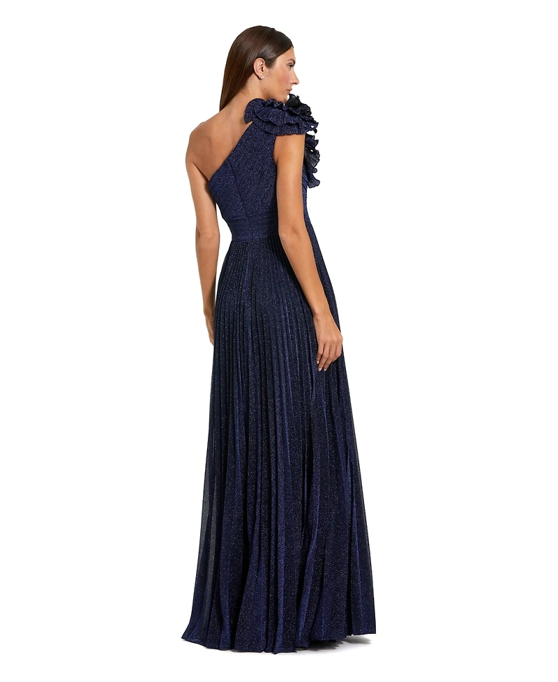 Mac Duggal Women's One-Shoulder Pleated Ruffle Gown