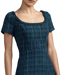 Mac Duggal Petite Embellished Boucle Short Sleeve Midi Dress