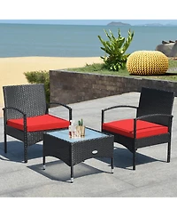 Costway Piece Patio Wicker Rattan Furniture Set Coffee Table and 2 Rattan Chair Cushion