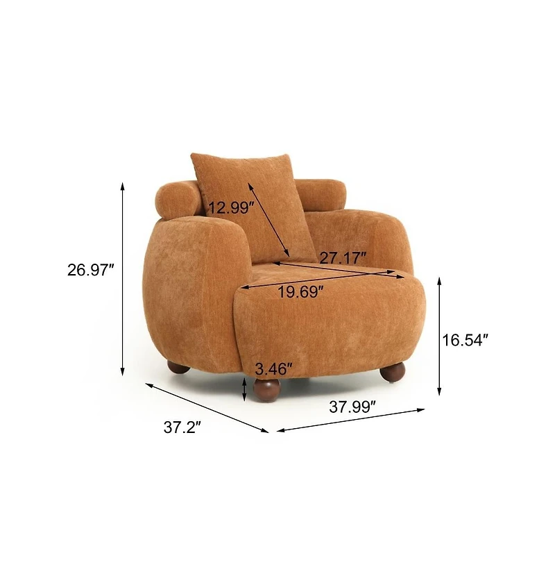 Maison Boucle Chenille Club Chair for Living Room, Nordic-Style Bucket Chair, Upholstery, Plush Cushioned Seat, Lounge Accent with Pillow