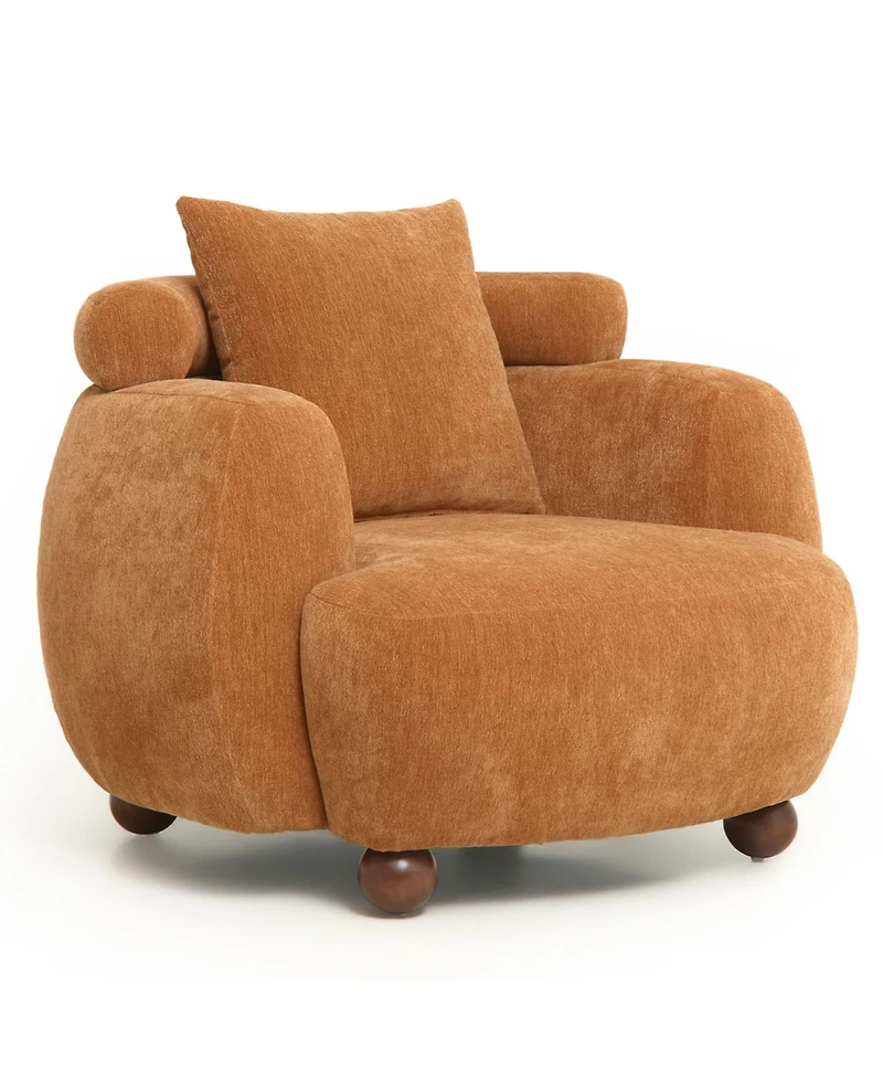 Maison Boucle Chenille Club Chair for Living Room, Nordic-Style Bucket Chair, Upholstery, Plush Cushioned Seat, Lounge Accent with Pillow