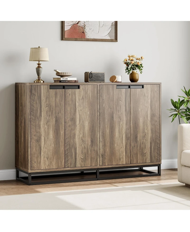 homfan Buffet Cabinet with Storage 55" Accent Sideboard with Adjustable Shelves and 4 Doors for Kitchen, Living Room, Dining Room