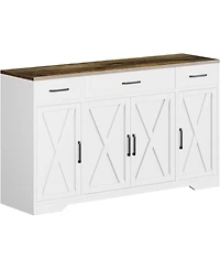 homfan 55" Farmhouse Sideboard Buffet Cabinet with 3 Drawers