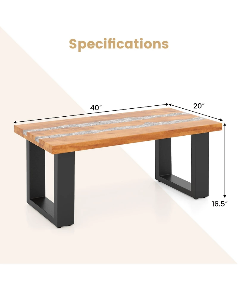 Sugift Teak Wood Patio Table with River-Like Epoxy Tabletop