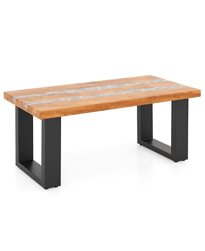 Sugift Teak Wood Patio Table with River-Like Epoxy Tabletop