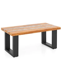 Sugift Teak Wood Patio Table with River-Like Epoxy Tabletop