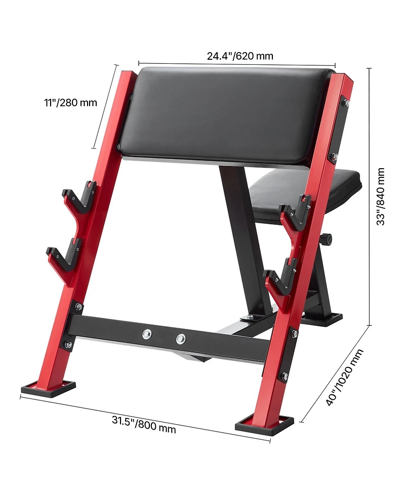 Hongge Adjustable Preacher Curl Bench 660 lbs Max Load Seated Bicep Station with Barbell Holders
