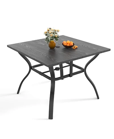 Clihome 37.8in Square Wood Grain Patio Table with Umbrella Hole, 500LB Heavy Duty Metal Frame Dining