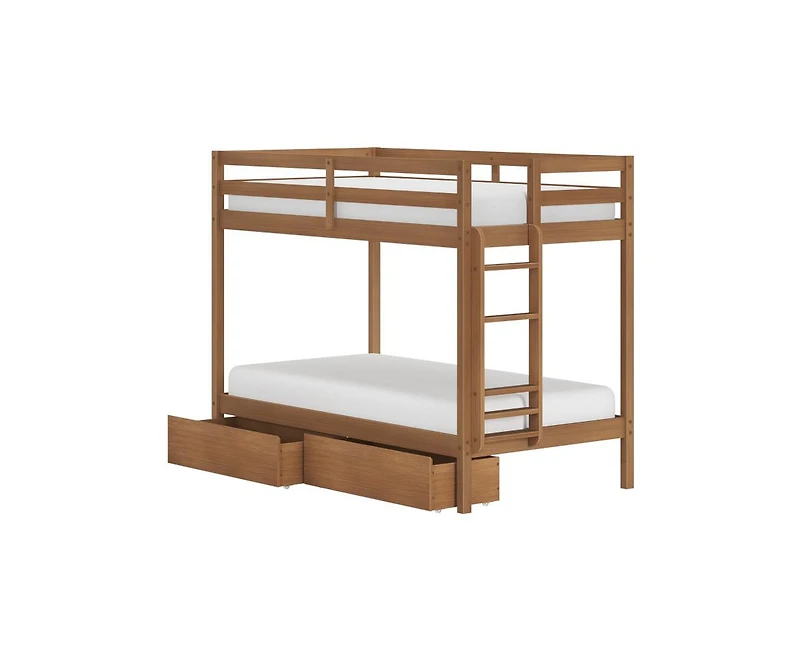 Grain & Grove Bear Furniture Plywood Twin/Twin with Underbed Storage Drawers, Oak Embossed Pecan