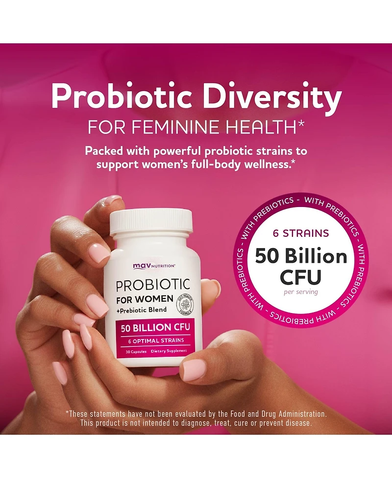 Mav Nutrition Probiotics for Women with Prebiotics and Hormone Blend, 50 Billion Cfu, 30 Capsules