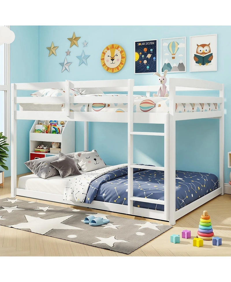 Gymax Full Over Full Bunk Bed with Full-length Guardrails and Integrated Ladder