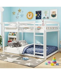 Gymax Full Over Full Bunk Bed with Full-length Guardrails and Integrated Ladder
