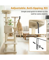 Sugift 63in Tall Large Cat Tree Tower for Indoor Cats with Condo and Hammock