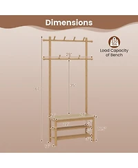 Sugift 3-in-1 Bamboo Coat Rack Hall Tree with Bench and Shoe Storage