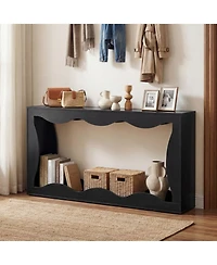 Sugift 63 in 2-Tier Narrow Entryway Console Table with Wavy Edge Storage Shelf