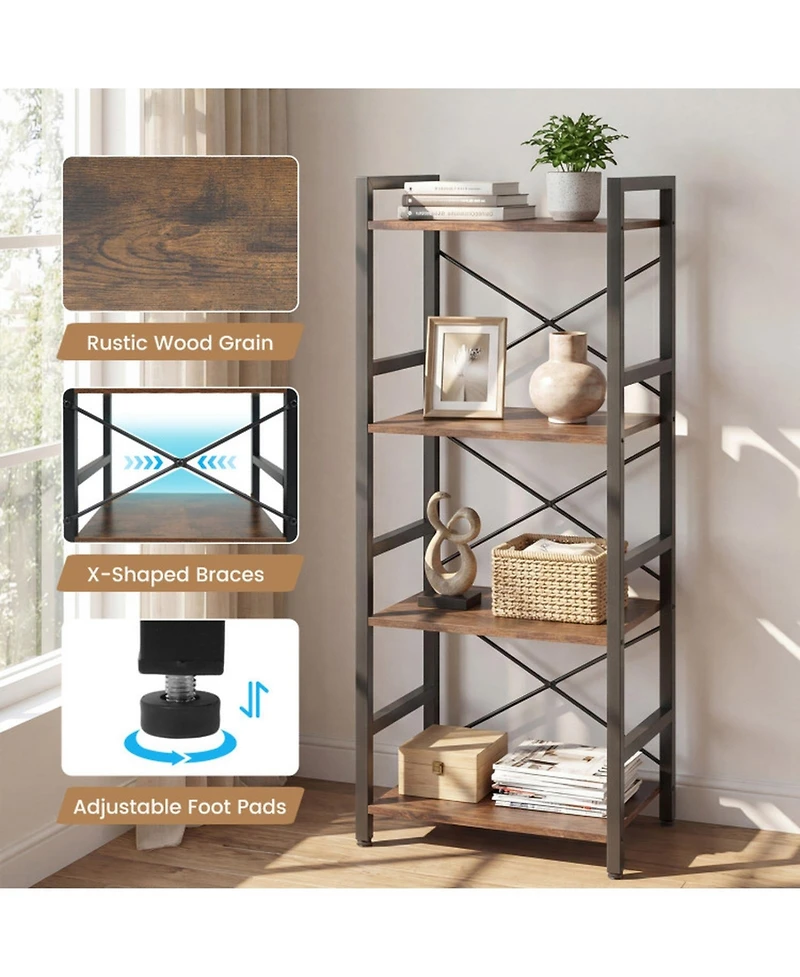 Sugift 4-Tier Narrow Freestanding Bookshelf Display Shelf with Metal Frame