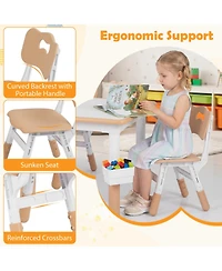 Sugift Height Adjustable Kids Table and 4 Chairs Set with Graffiti Desktop and 2 Storage Baskets