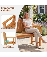 Sugift 3-Seater Outdoor Wooden Bench 59 Inch Large Garden Bench with Backrest