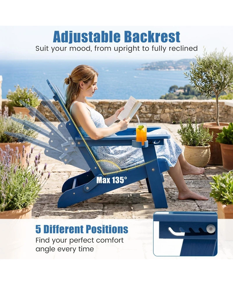 Sugift Folding Adirondack Chair with Cup Holder and 5-Level Adjustable Backrest
