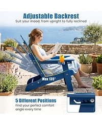 Sugift Folding Adirondack Chair with Cup Holder and 5-Level Adjustable Backrest