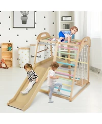Sugift 8-in-1 Wooden Climber Playset with Slide & Monkey Bars, Ages 3-5